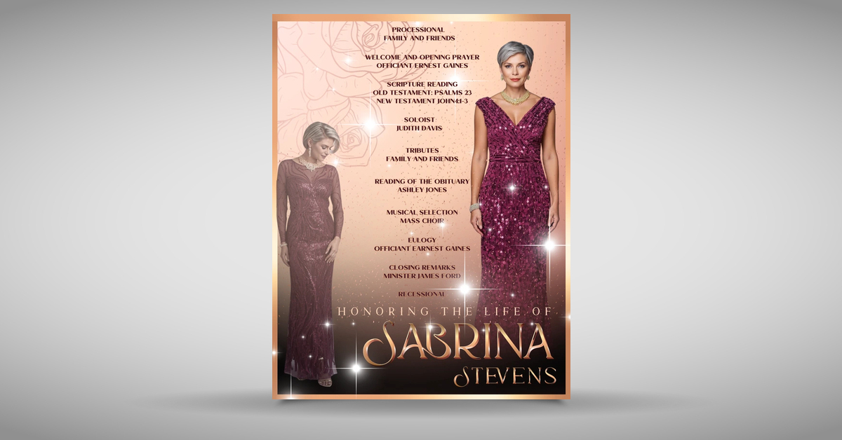 Rose Gold Double Sided obituary program cover