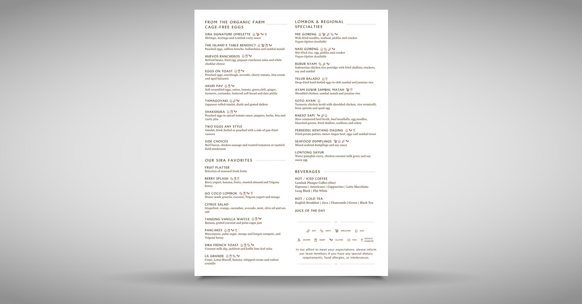 The Island's Table Breakfast Menu